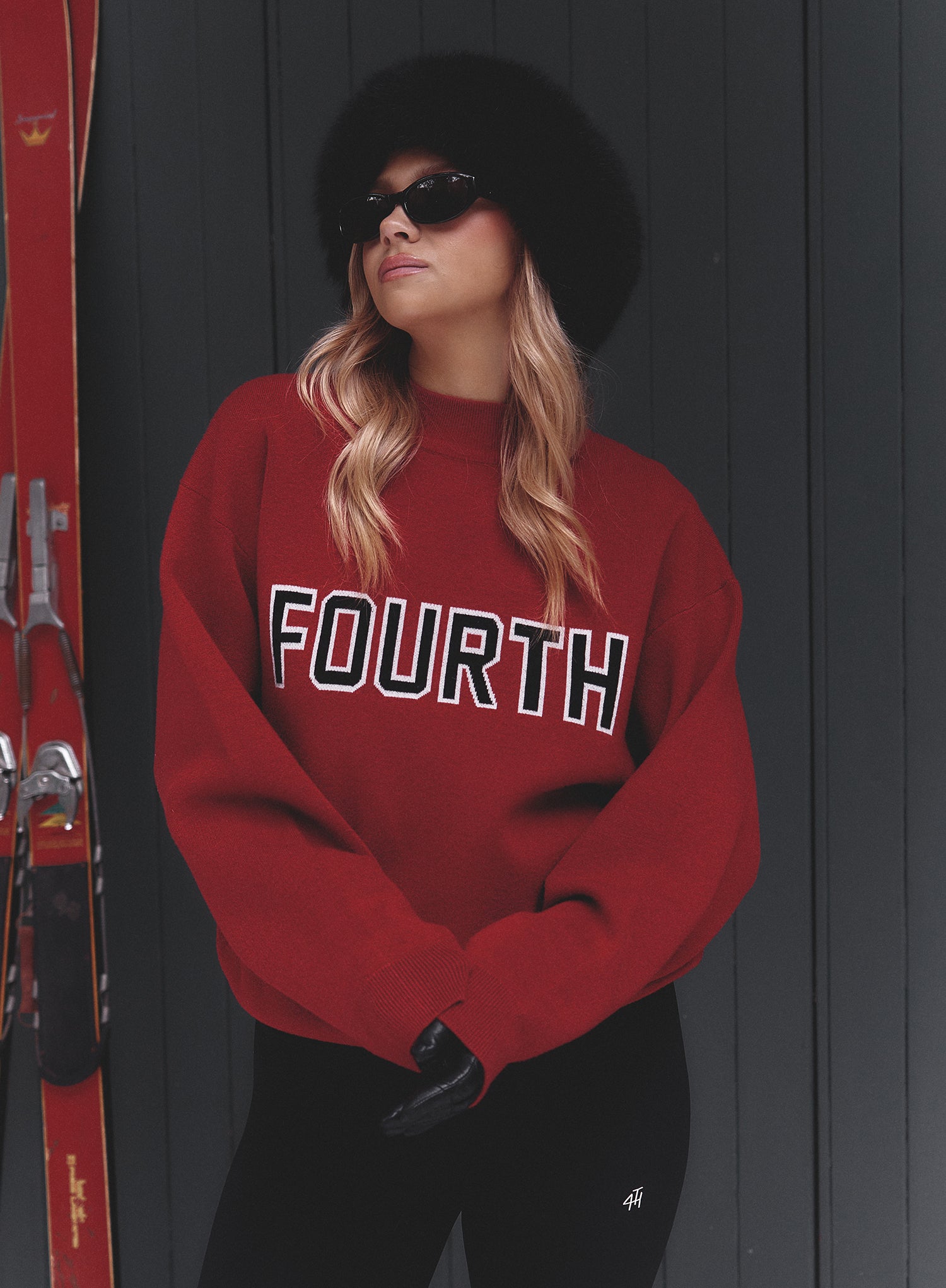 Red Fourth Branded Knitted Oversized Jumper